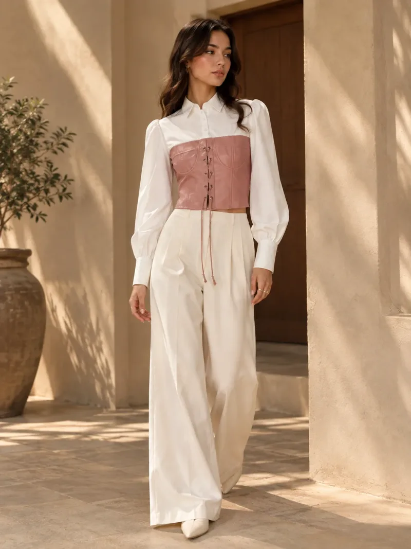 XINVORA Corset Shirt Top - Peach - Photo 1