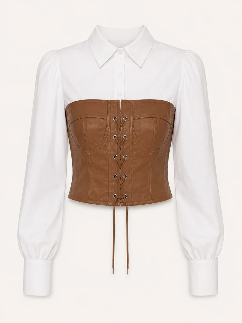 XINVORA Corset Shirt Top - Brown - Front