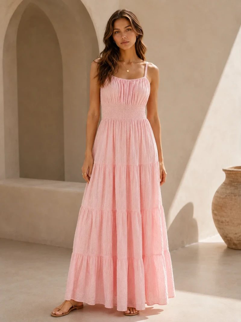 Blush Pink Tiered Maxi Dress - Lifestyle