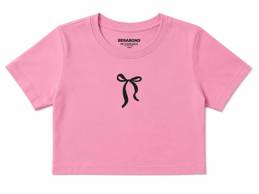 Pink Bow Crop Tee - Front