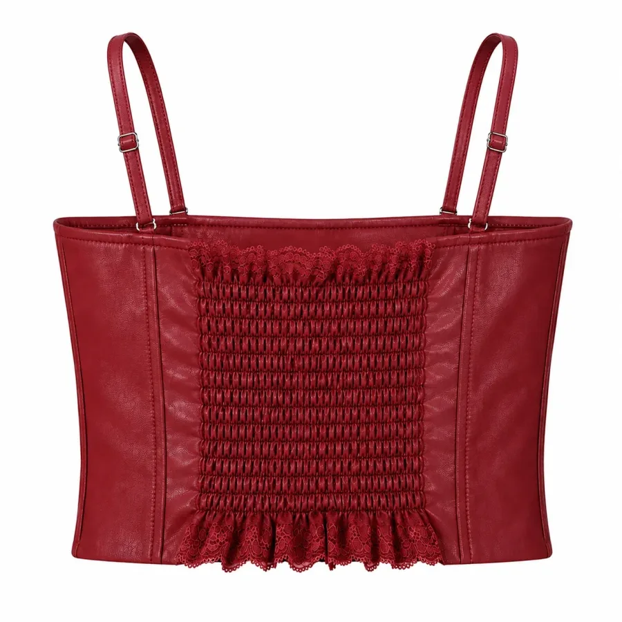 Lace-Up Corset Top - Red - Back