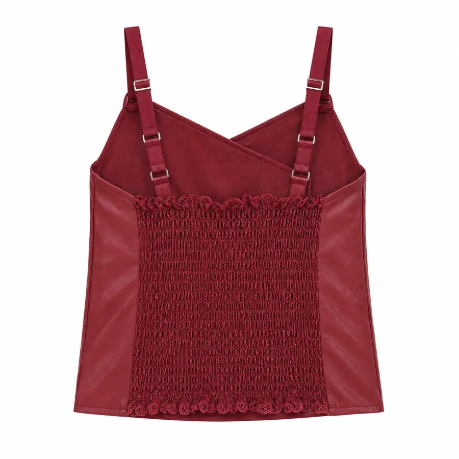 Faux Leather Asymmetric Zip Top - Back