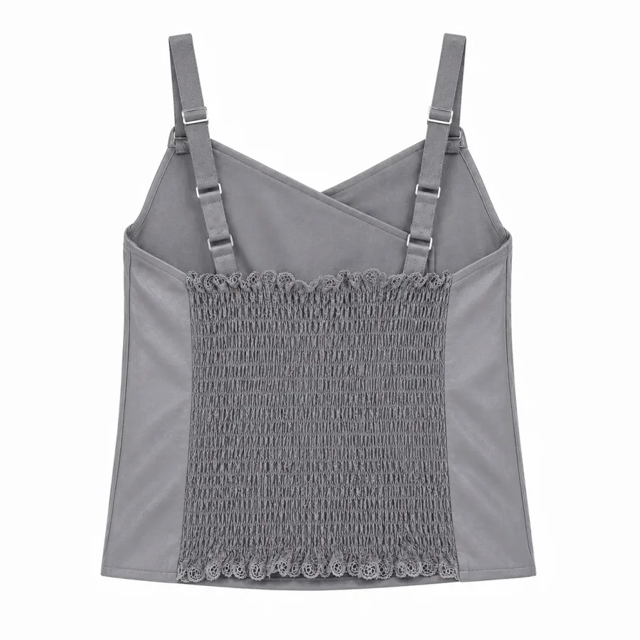 Faux Leather Asymmetric Zip Top - Back