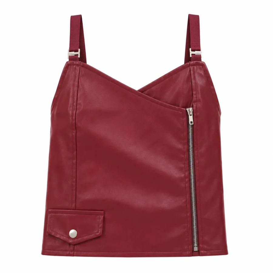 Faux Leather Asymmetric Zip Top - Front