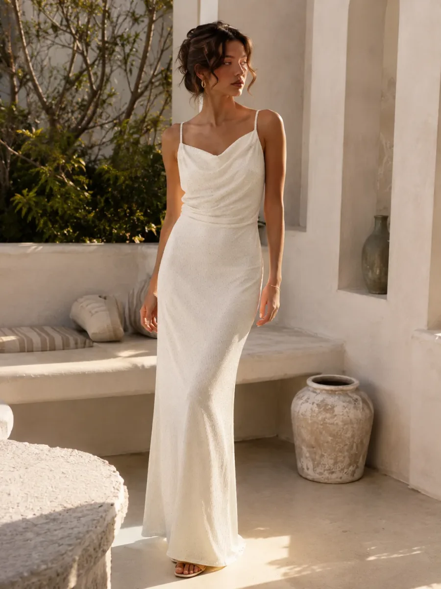 Ivory Cowl Neck Maxi Dress - Back