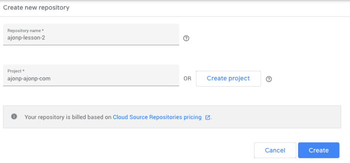Google Cloud Repository Create
