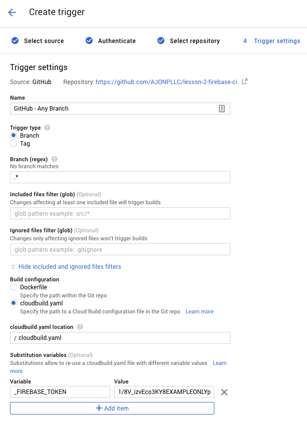 Github Trigger Selection