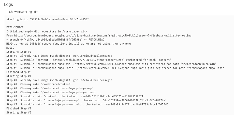 Google Cloud Builder Output 