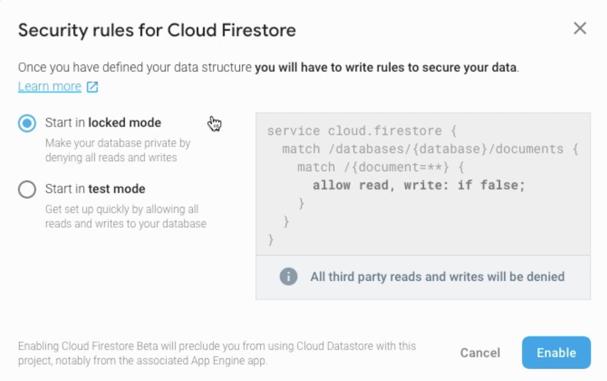 Use Firestore to Build Hugo Content 23 Firestore Lock Mode