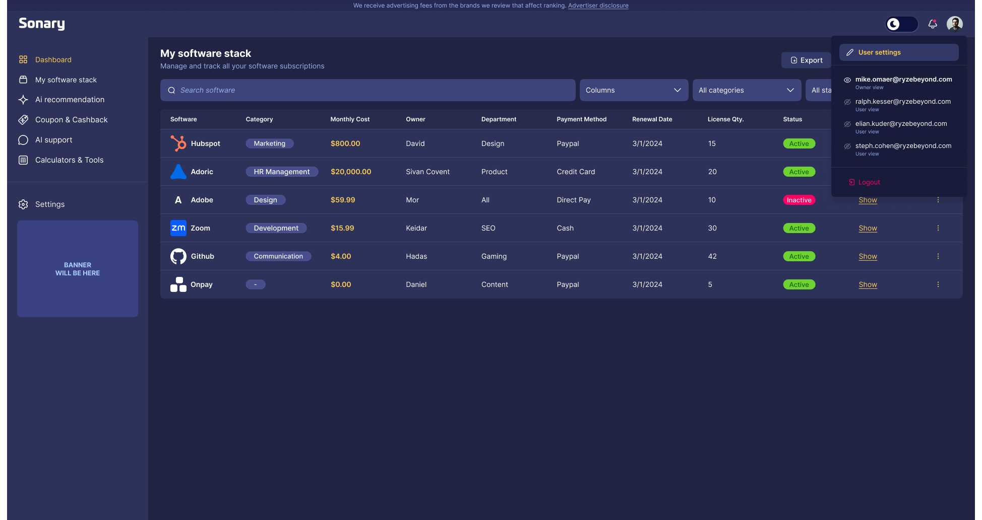 Sonary — Software Stack Manager