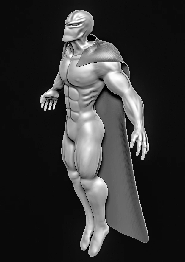 Caped figure — three-quarter