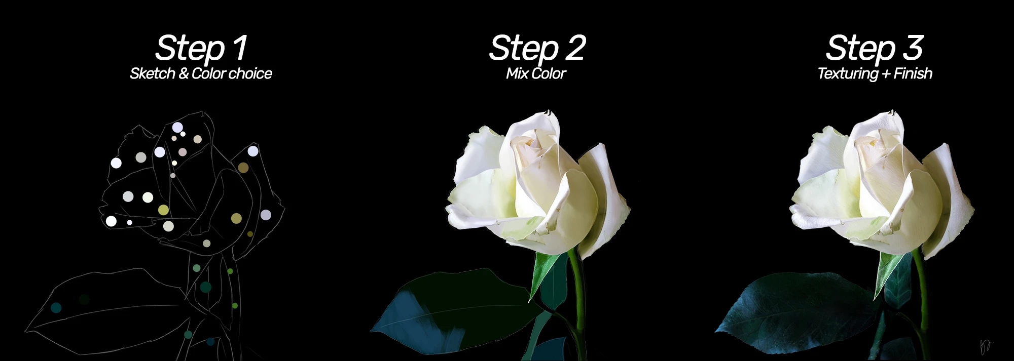 White rose — three steps