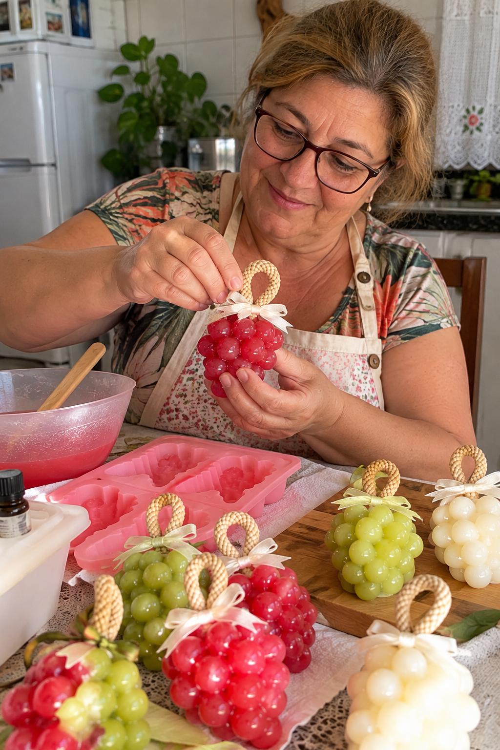 Aluna com sabonetes artesanais