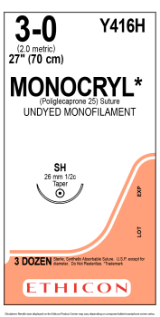 Monocryl 3-0 USP SH 70 cm / 12 stk. (eske = 3 x 12) - Y416H