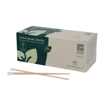 Vetnordic Bomullspinner Steril, 15 cm, tre/bomull, bomull i den ene enden, Peel pack 2 stk, 200 stk