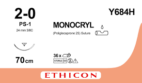 Monocryl 2-0 USP PS-1 70 cm 12 stk. (eske = 3 x 12) - Y684H