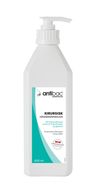 Antibac Kirurgisk Hånddesinfeksjon 85 % m/klorhexidin, 600 ml