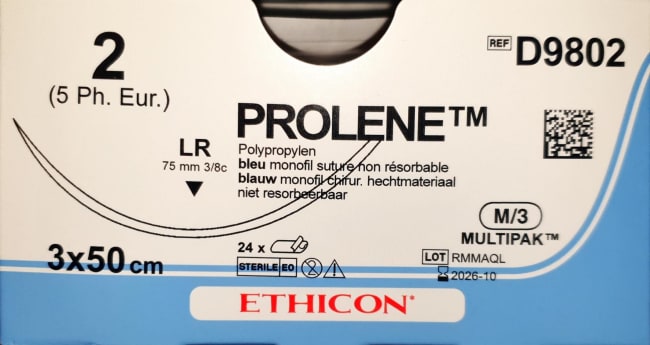 Prolene 2 USP LR 3x50 cm / stk. (eske = 24 stk) - D9802