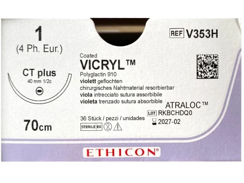 Vicryl 1 USP CT plus 70 cm / 12 stk. (eske = 3 x 12) rund nål - V353H