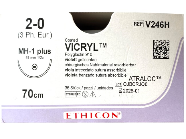 Vicryl 2-0 USP mh-1 70 cm / 12 stk. (eske = 3 x 12) rund nål -J246H