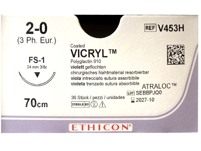 Vicryl 2-0 USP FS-1 70 cm / 12 stk. (eske = 3 x 12) - V453H