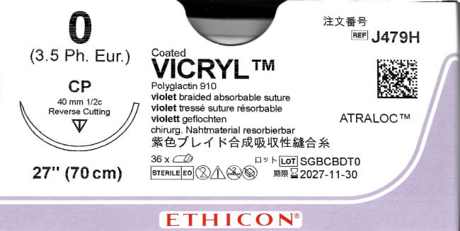 Vicryl 0 USP CP 70 cm / 12 stk. (eske = 3 x 12) - J479H