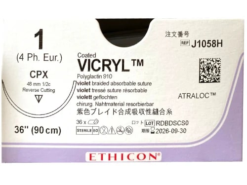 Vicryl 1 USP CPx  90 cm / 12 stk. (eske = 3 x 12) - J1058H