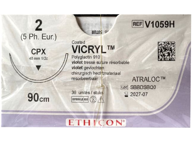 Vicryl 2 USP CPx  90 cm / 12 stk. (eske = 3 x 12) - V1059H