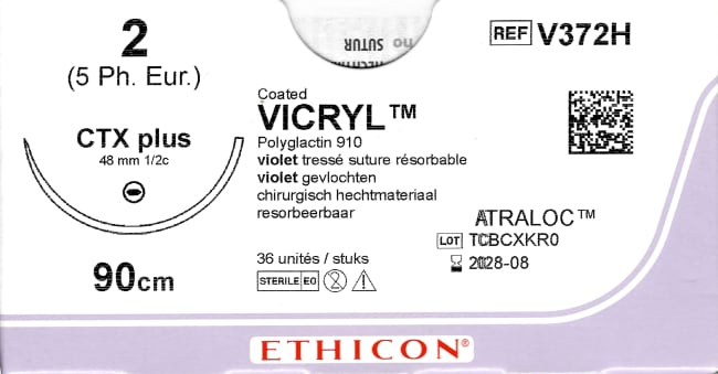 Vicryl 2 USP CTX plus 90 cm / 12 stk. (eske = 3 x 12) rund nål - V372H