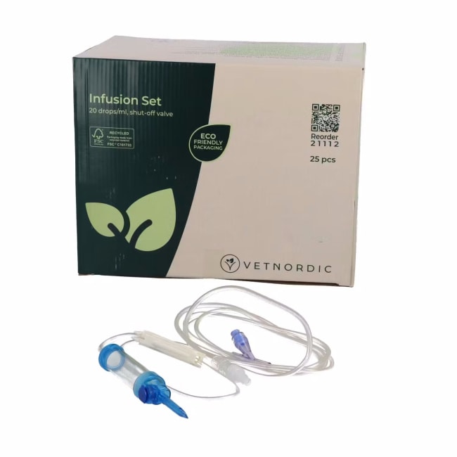 Vetnordic Infusjonssett 20 Dråper/ml Nålefritt Y-Site 180 cm 25-pk.