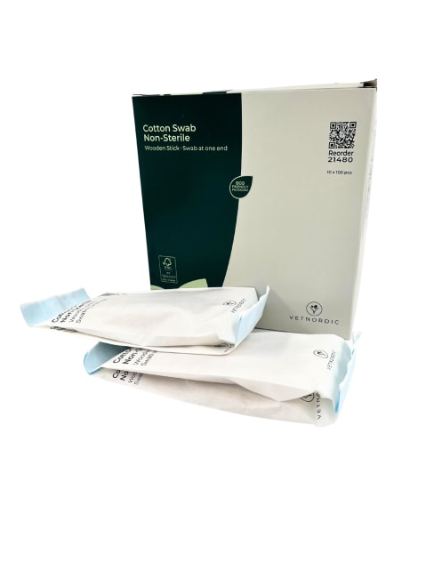 Vetnordic Bomullspinner, 15 cm, av tre, bomull i den ene enden, usteril, 1000 stk.