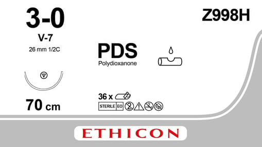 PDS II 3-0 USP  V-7  70 cm / 36 stk. (eske = 3 x 12) - Z998H