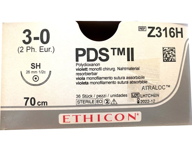 PDS II 3-0 USP SH 70 cm / 12 stk. (eske = 3 x 12) lilla - Z316H