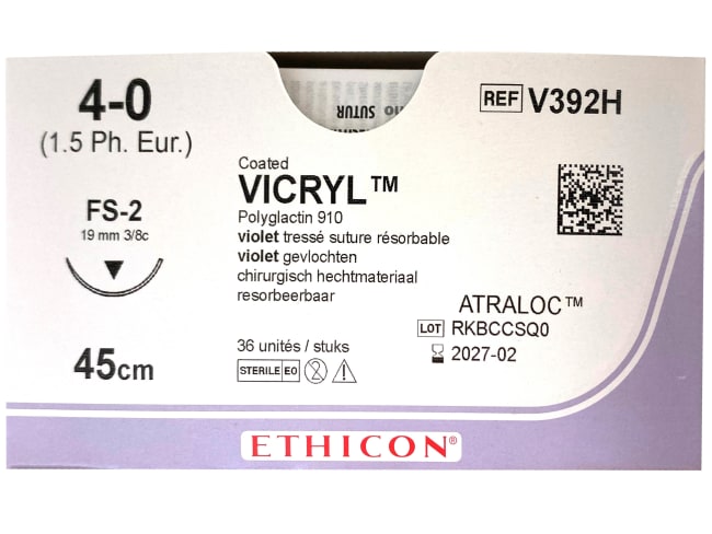 Vicryl 4-0 USP FS-2  45 cm / 12 stk. (eske = 3 x 12) - V392H