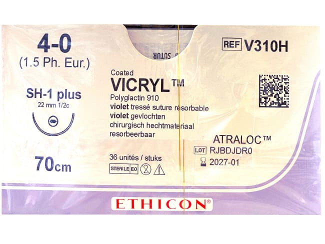 Vicryl 4-0 USP SH-1 plus 70 cm / 12 stk. (eske = 3 x 12) rund nål - V310H