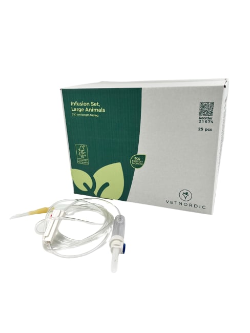 Vetnordic Infusjonssett storfe uten filter, med stopp og Luer-slip. 25 pk. 