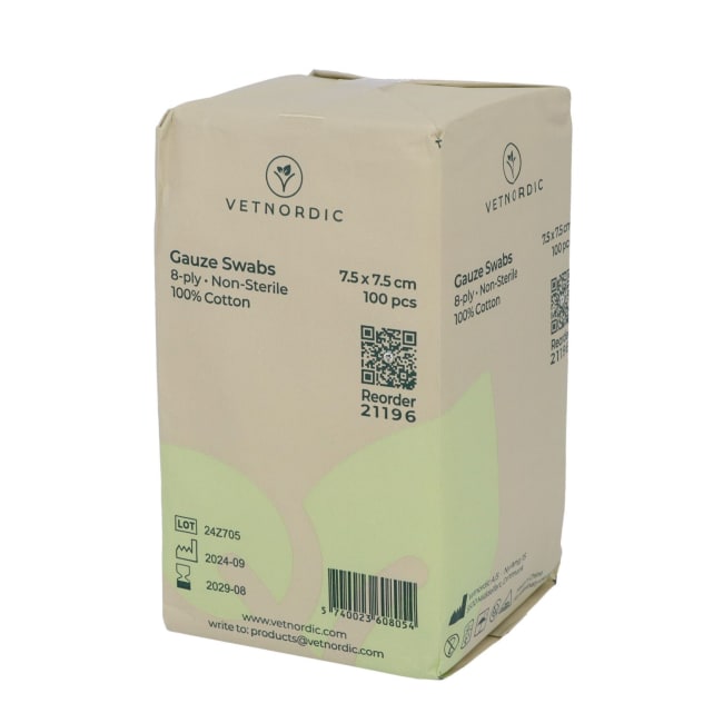 Vetnordic Kompresser Usteril 7,5 x 7,5 cm 8-lag 100 stk.