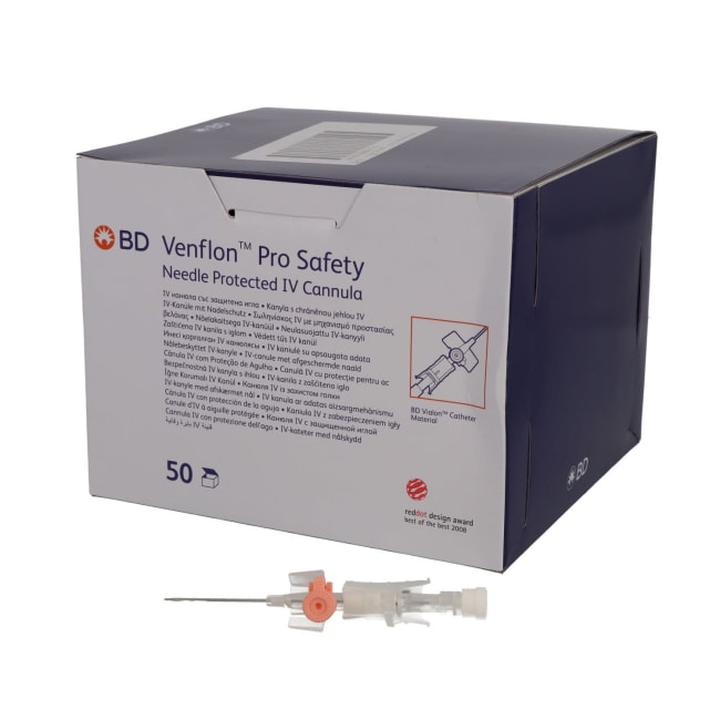 BD Venekateter Venflon Prosafety 1,1x32 mm 20g rosa, 50 stk.