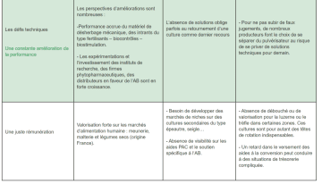 Tableau balance avantages et inconvénients de la production en agriculture biologique 