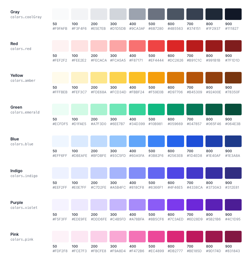 Tailwind color
palette