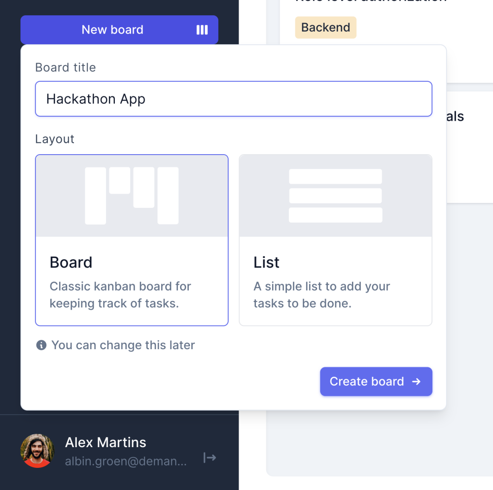 New board popover