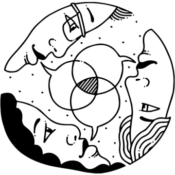 Three people with overlapping speech bubbles representing networking