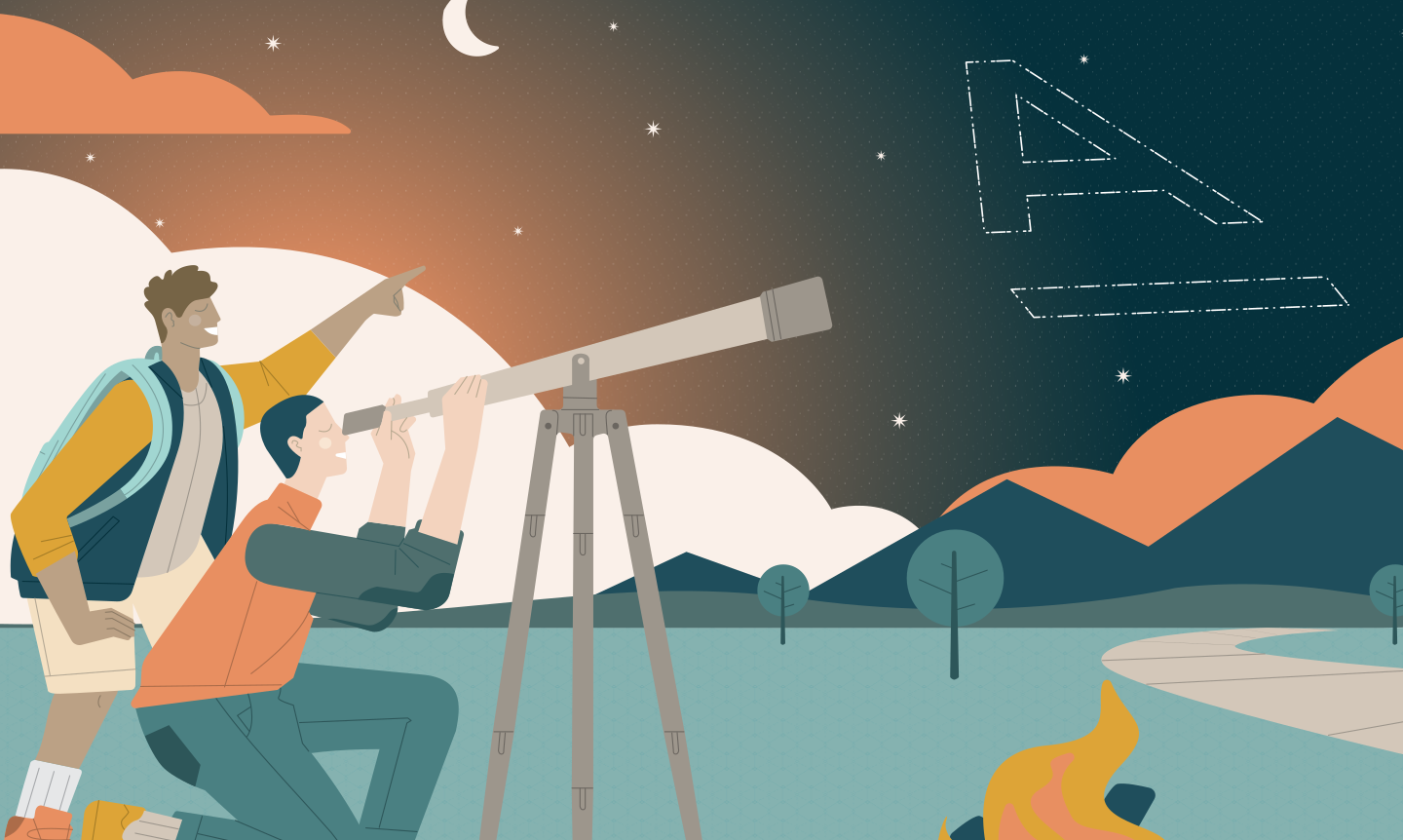 two students see Alchemy logo through telescope in the stars and choose this code school