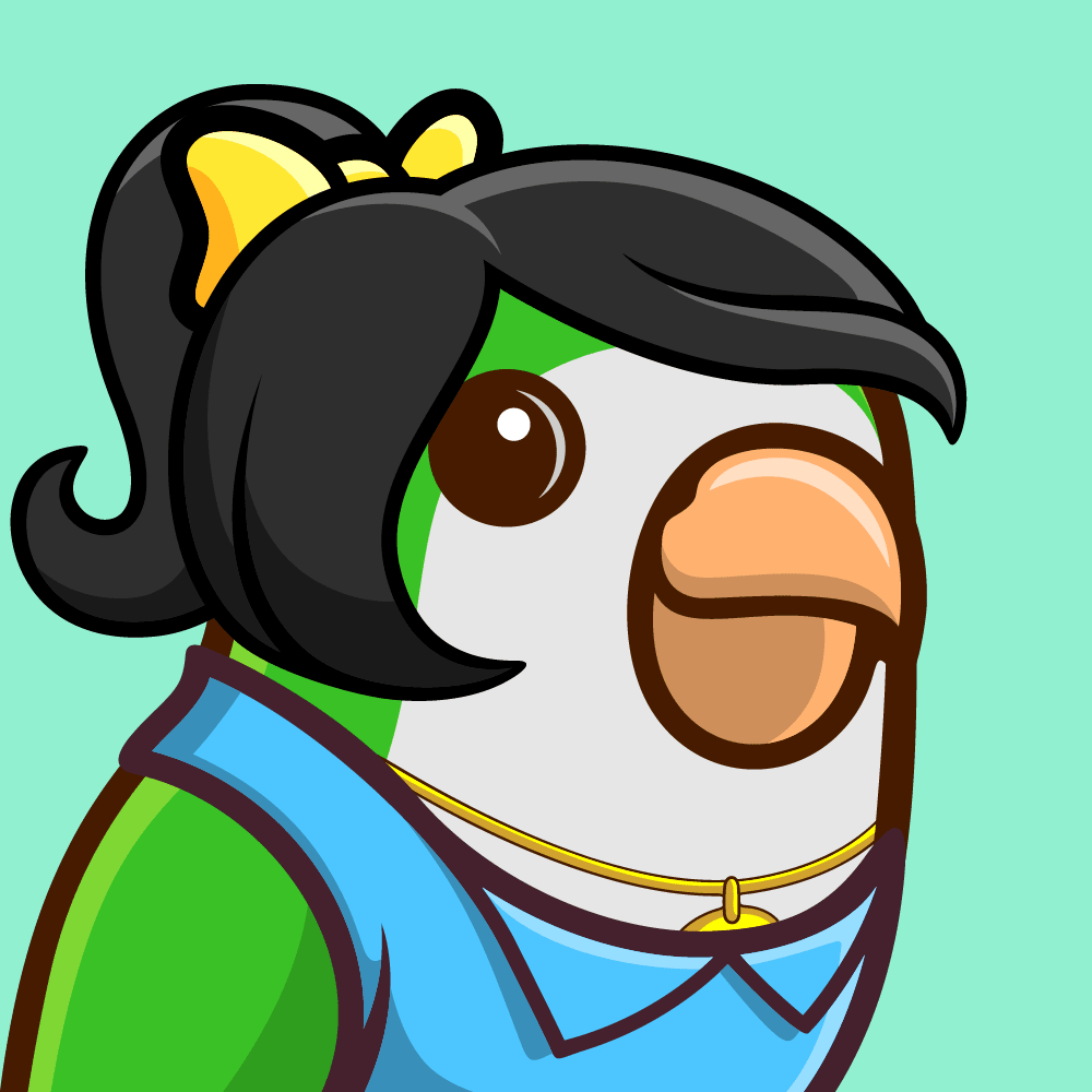 Birb NFT #978 Cute Girl Blue Dress Yellow Bow