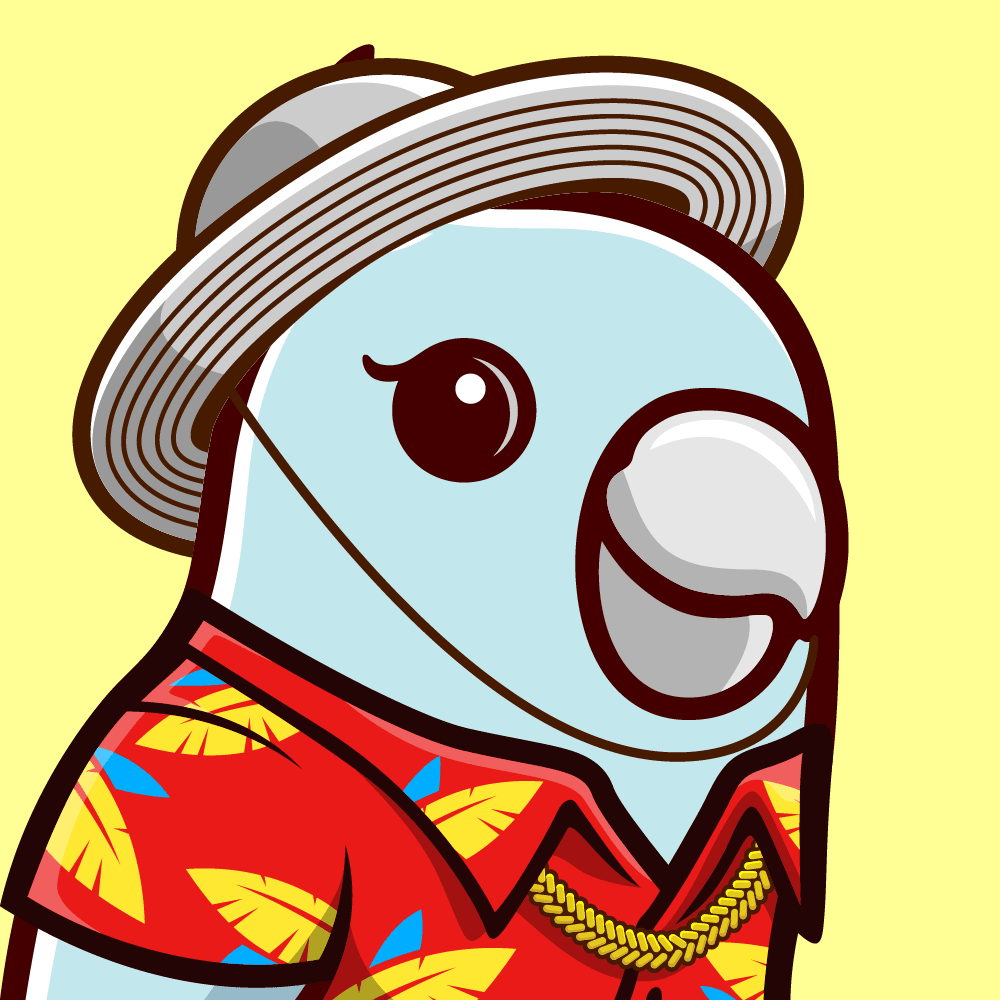 Birb NFT #1863 Beach Silver Hat Red Shirt