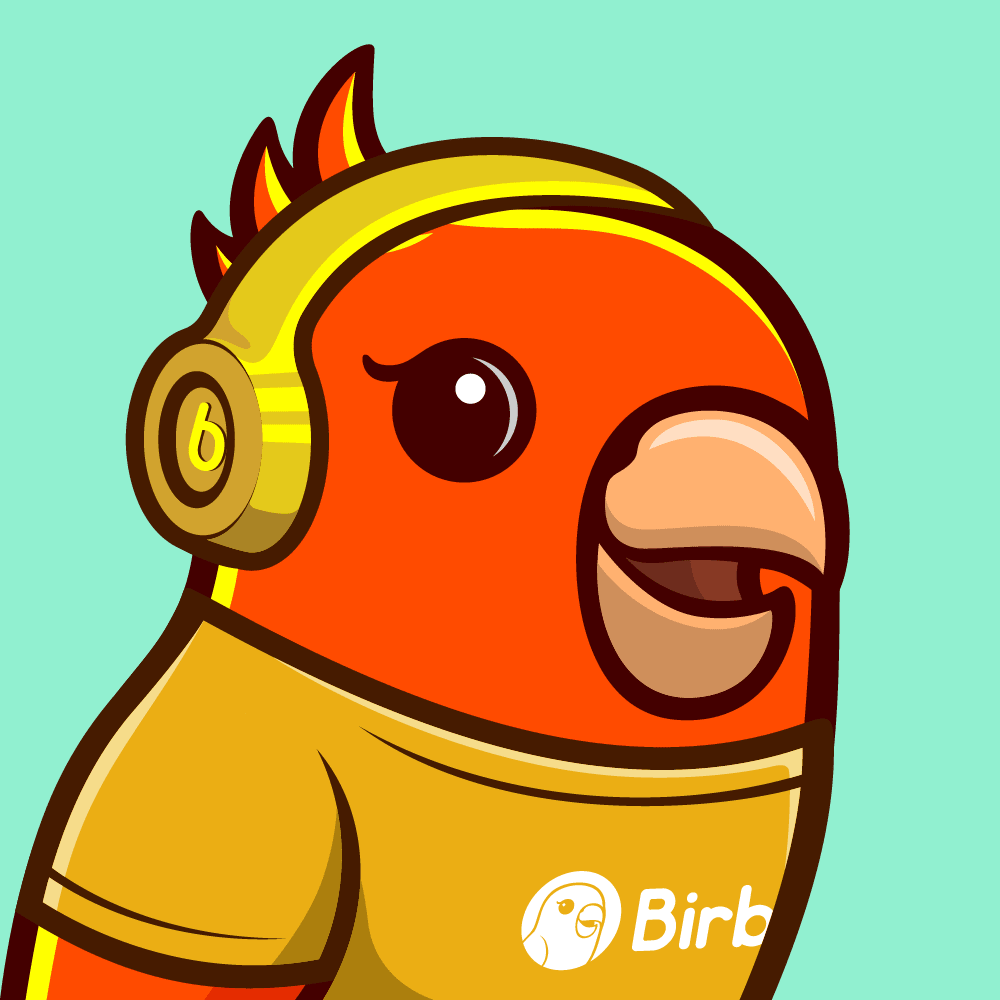 Birb NFT #2232 T-Shirt and Headset Yellow T-Shirt Gold Headset
