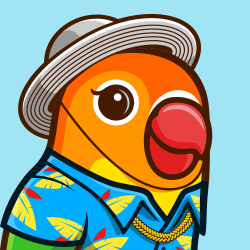 Birb NFT #1604 Beach Silver Hat Blue Shirt