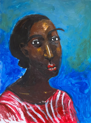 Lady in a strip dress