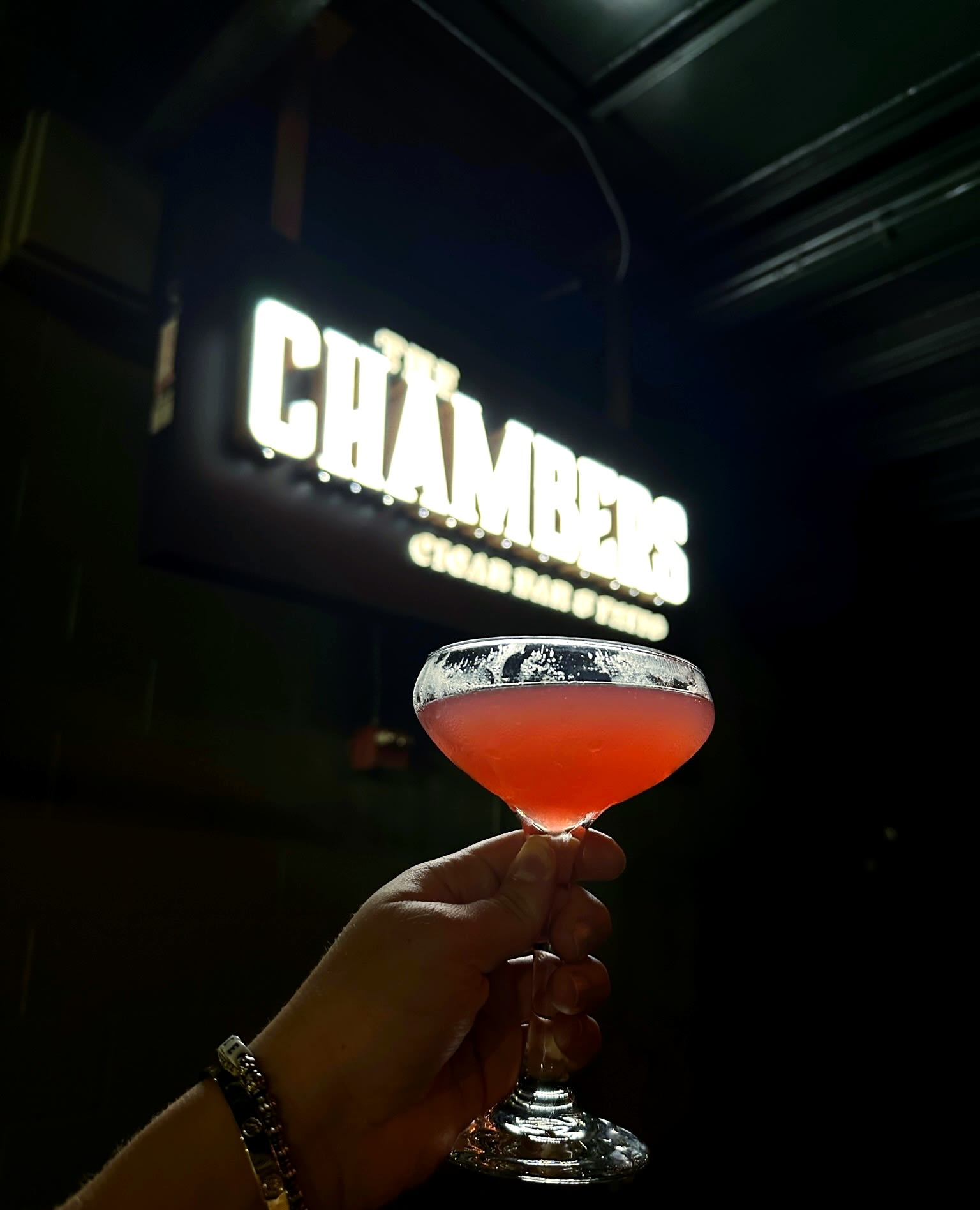 Hearsay Arlington and the Chambers sign and martini