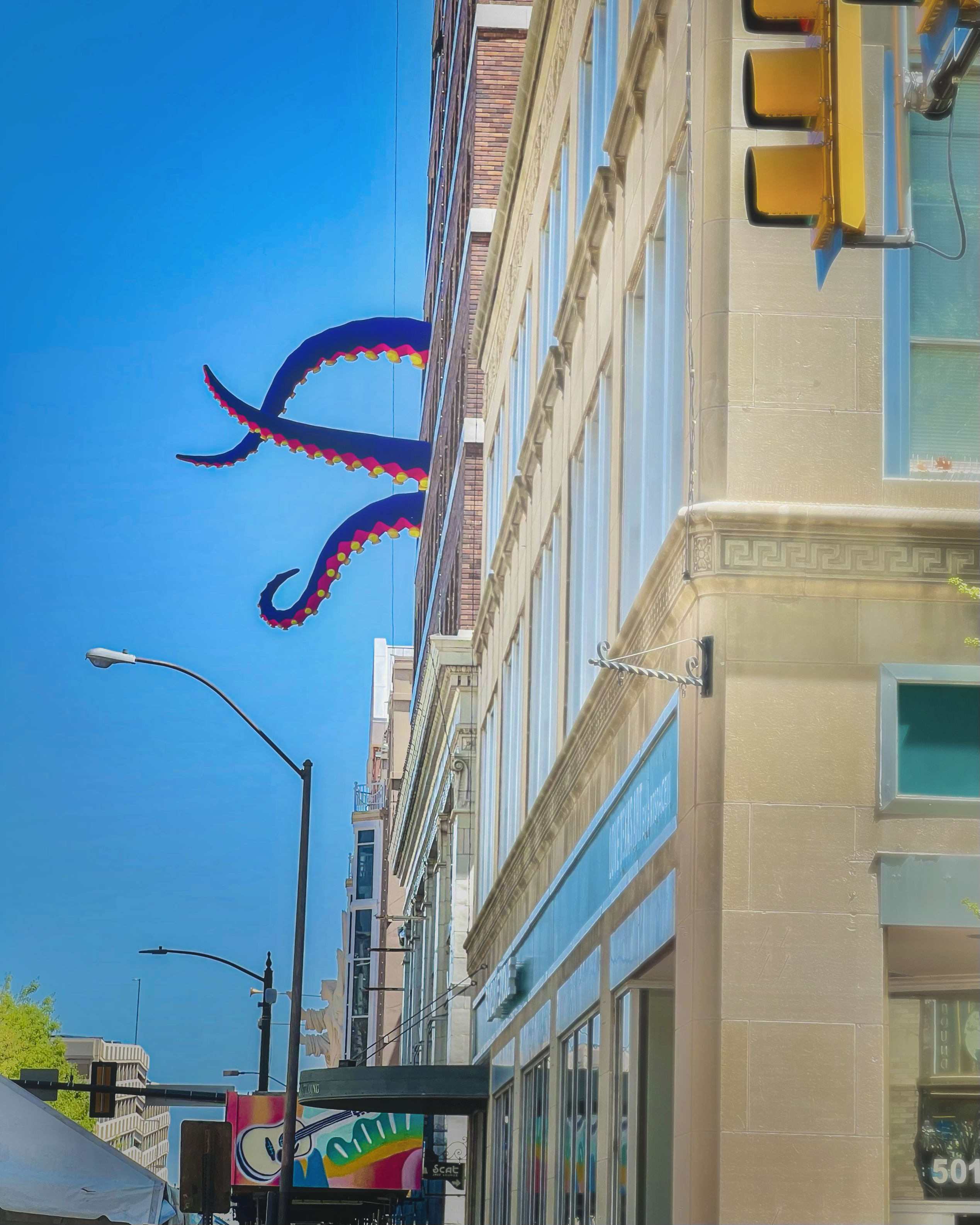 The Haltom City is close to downtown Fort Worth where you can enjoy spectacles like giant tentacles hanging over a building